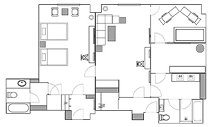 特別室 展望貸切サウナ「saunoa room」付洋室（1304号室+saunoa room）間取図